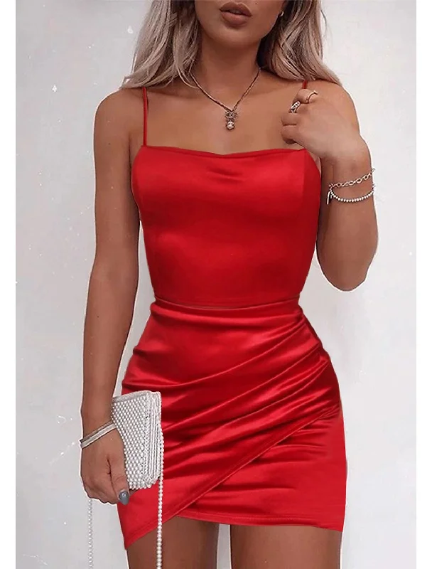 Women's Chic Outerwear Outfit Trendy Women's Collection Sheath / Column Party Dresses Backless Dress Holiday Homecoming Short / Mini Sleeveless Spaghetti Strap Satin with Ruched Women's Chic Outerwear Outfit Trendy Women's Collection Sheath / Column Party Dresses Backless Dress Holiday Homecoming Short / Mini Sleeveless Spaghetti Strap Satin with Ruched