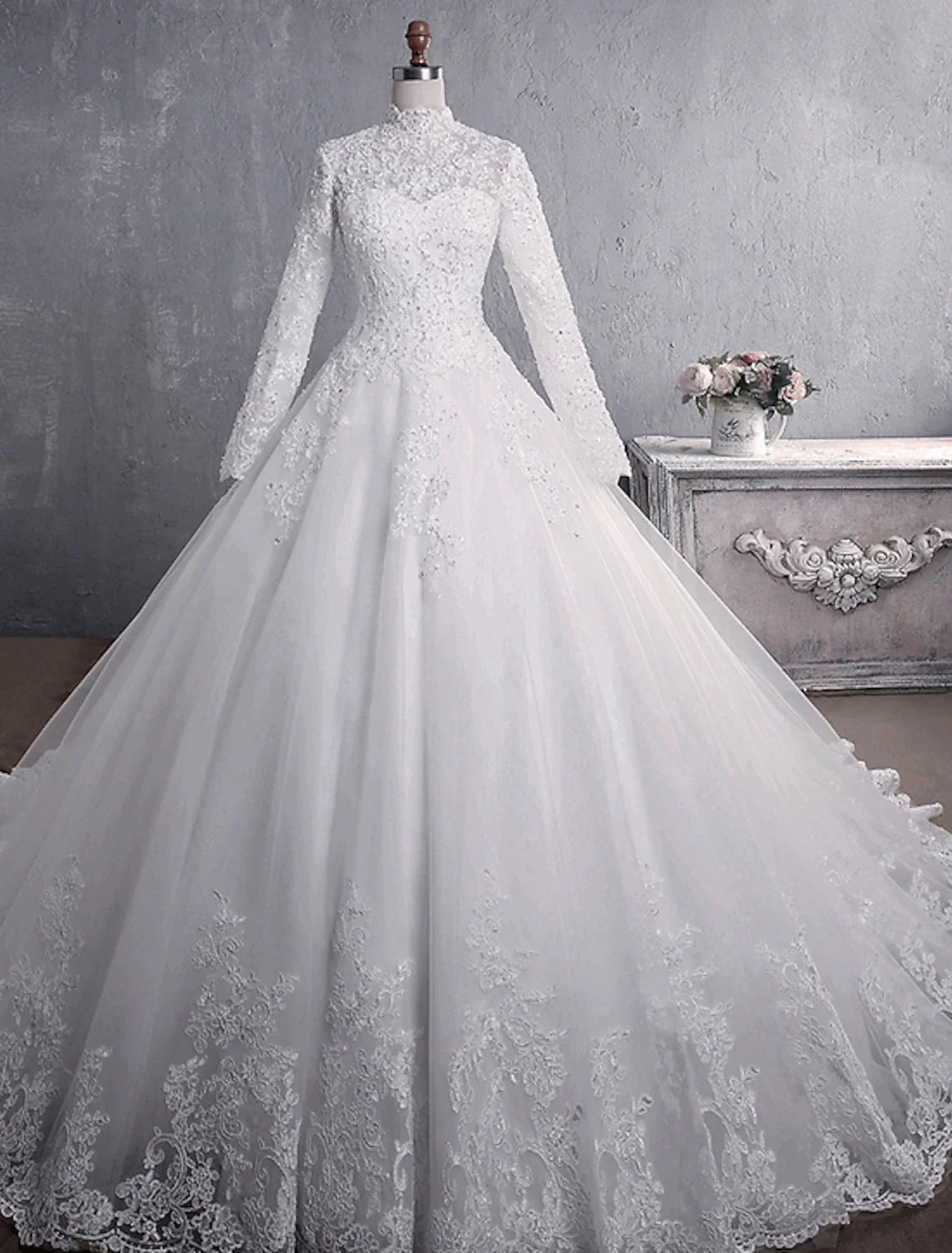 Women's Clothing For Outdoor Activities Seasonal Trend Engagement Formal Wedding Dresses Ball Gown High Neck Long Sleeve Court Train Lace Bridal Gowns With Appliques Women's Clothing For Outdoor Activities Seasonal Trend Engagement Formal Wedding Dresses Ball Gown High Neck Long Sleeve Court Train Lace Bridal Gowns With Appliques