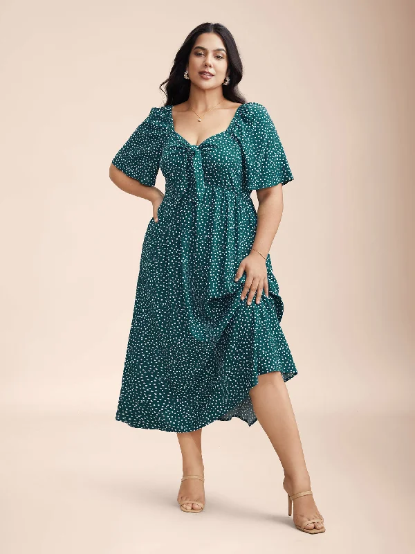 Women's Vintage Attire Exclusive Sale Rayon Polka Dot Neck-Tie Midi Dress