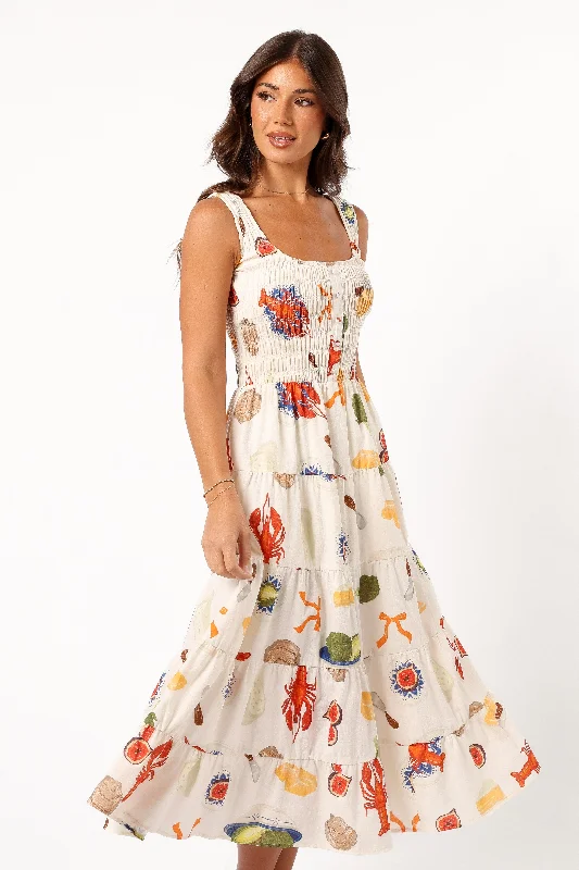 Women's Luxury Garments Comfort First Women's Fashion Starlette Midi Dress - Cream Multi Women's Luxury Garments Comfort First Women's Fashion Starlette Midi Dress - Cream Multi