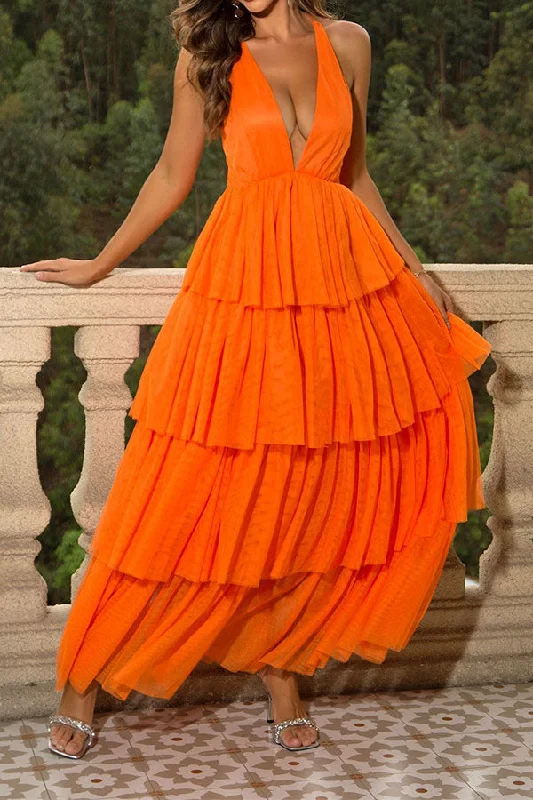 Women's Plus-Size Attire Colorful Clothing Solid Color Strappy Back Romantic Tiered Maxi Dress Women's Plus-Size Attire Colorful Clothing Solid Color Strappy Back Romantic Tiered Maxi Dress