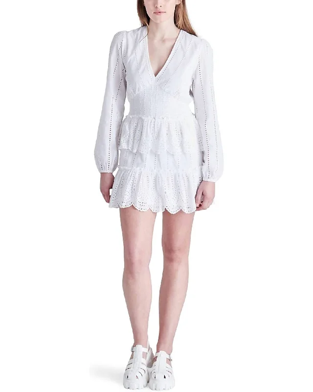 Women's Everyday Attire Sophisticated Cut Raquelle Mini Dress In Optic White