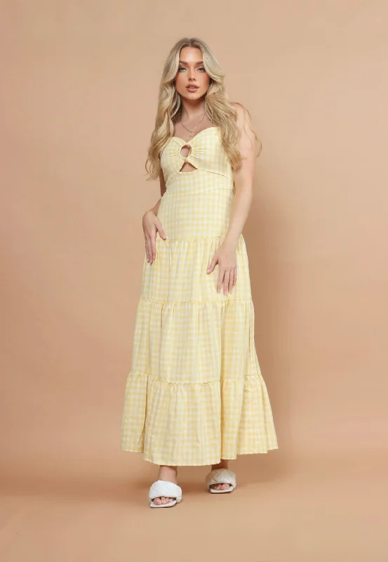 Women's Relaxed Clothes Limited Time Deal Sunny Yellow Gingham Maxi Dress