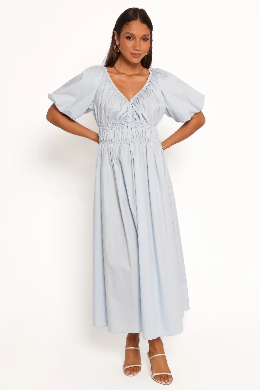 Women's Stylish Vacation Attire Effortless Chic Apparel Rozie Midi Dress - Baby Blue Women's Stylish Vacation Attire Effortless Chic Apparel Rozie Midi Dress - Baby Blue
