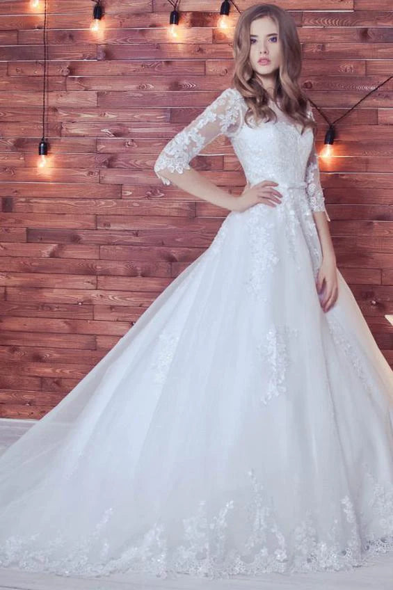 Women's Stylish Vacation Attire Eco Friendly Fashion Sale Lace Appliques Half Sleeve Romantic White Ball Gown Tulle Lace up Wedding Dress Women's Stylish Vacation Attire Eco Friendly Fashion Sale Lace Appliques Half Sleeve Romantic White Ball Gown Tulle Lace up Wedding Dress