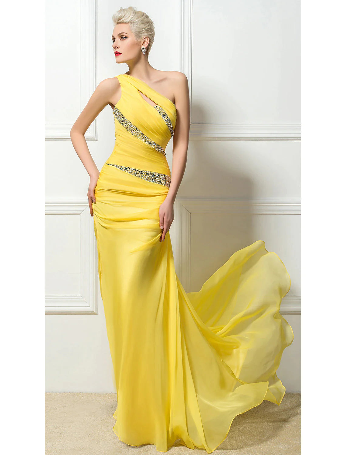 Women's Clothing For Everyday Wear Stupidly Low Prices Sheath / Column Sexy Engagement Formal Evening Dress One Shoulder Backless Sleeveless Sweep / Brush Train 30D Chiffon with Ruched Crystals Sequin Women's Clothing For Everyday Wear Stupidly Low Prices Sheath / Column Sexy Engagement Formal Evening Dress One Shoulder Backless Sleeveless Sweep / Brush Train 30D Chiffon with Ruched Crystals Sequin