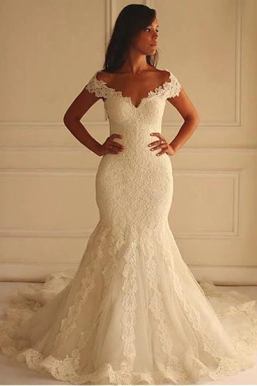 Women's Comfortable Lounge Outfit Chic Outfits Off Shoulder Short Sleeves Mermaid Lace Wedding Dress with Appliques Bridal Dress Women's Comfortable Lounge Outfit Chic Outfits Off Shoulder Short Sleeves Mermaid Lace Wedding Dress with Appliques Bridal Dress