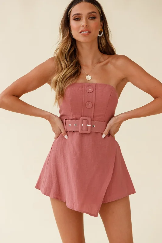 Women's Clothing Outfit Set Soft Textures Erika Bandeau Skort Romper Brown