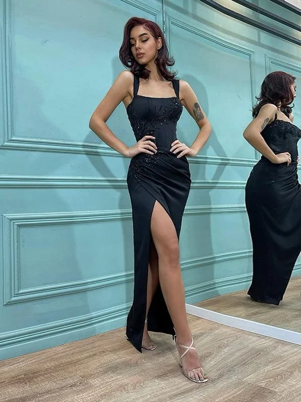 Women's Sporty Clothes Seize Bargains Sheath/Column Satin Paillette Straps Sleeveless Floor-Length Dresses Women's Sporty Clothes Seize Bargains Sheath/Column Satin Paillette Straps Sleeveless Floor-Length Dresses