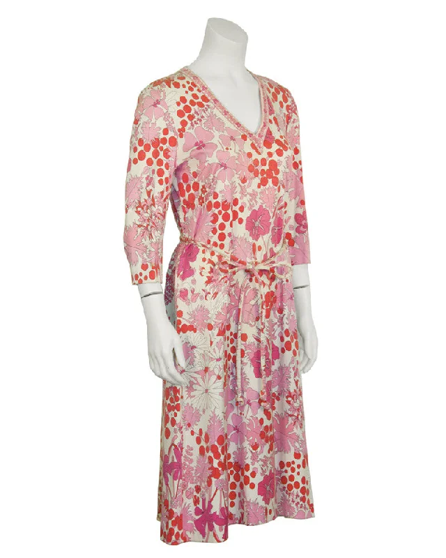 Women's Luxury Garments Chic Allure Pink Printed Cotton Floral Day Dress