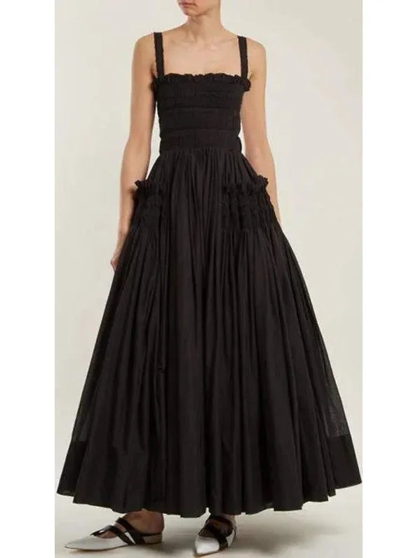 Women's Trendy Garments Casual Chic Black Gathered Smocked Maxi Dress