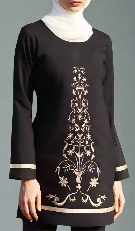 Women's Trendy Clothes Summer Essentials Isabel Floral Embroidered Long Tunic - Black Women's Trendy Clothes Summer Essentials Isabel Floral Embroidered Long Tunic - Black