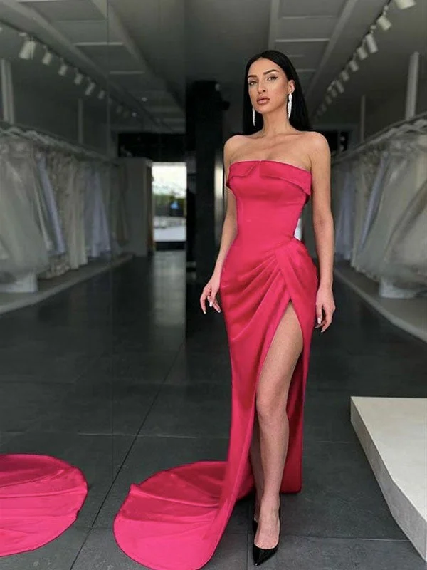 Women's Evening Clothing Unbeatable Prices Sheath/Column Elastic Woven Satin Ruched Strapless Sleeveless Sweep/Brush Train Dresses Women's Evening Clothing Unbeatable Prices Sheath/Column Elastic Woven Satin Ruched Strapless Sleeveless Sweep/Brush Train Dresses