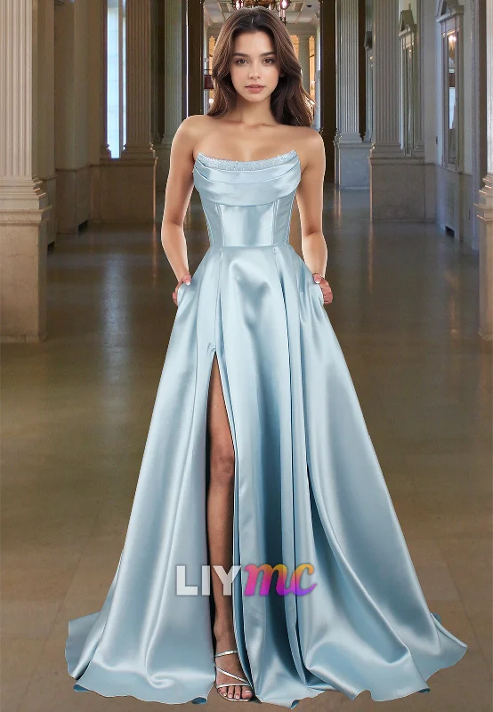 Women's Floral Print Outfit Feminine Charm Off-Shoulder Sleeveless Pleated Satin  A-Line Prom Dress