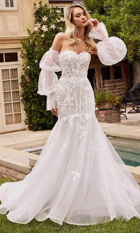 Women's Evening Outfit End Of Season Sale Ladivine CD858W - Embellished Trumpet Bridal Gown