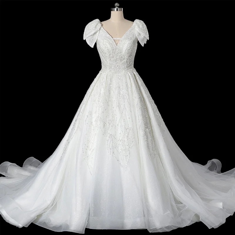 Sustainable Women's Clothes Dreamy Draping Gorgeous Sparkly Ballgown Cap Sleeve Wedding Dresses Sustainable Women's Clothes Dreamy Draping Gorgeous Sparkly Ballgown Cap Sleeve Wedding Dresses