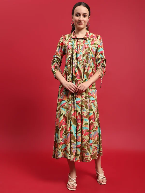 Women's Work Outfit For The Office Colorful Clothing Women Liva Rayon Multicolor Floral Print Dress Women's Work Outfit For The Office Colorful Clothing Women Liva Rayon Multicolor Floral Print Dress