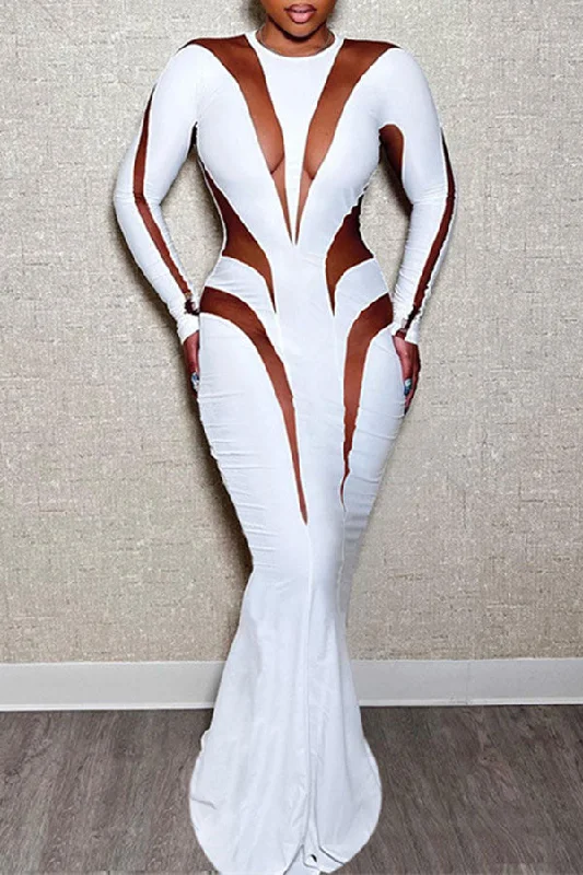 Women's Festive Attire Bold Fashion Mesh Patchwork Kitsch Fishtail Maxi Dress