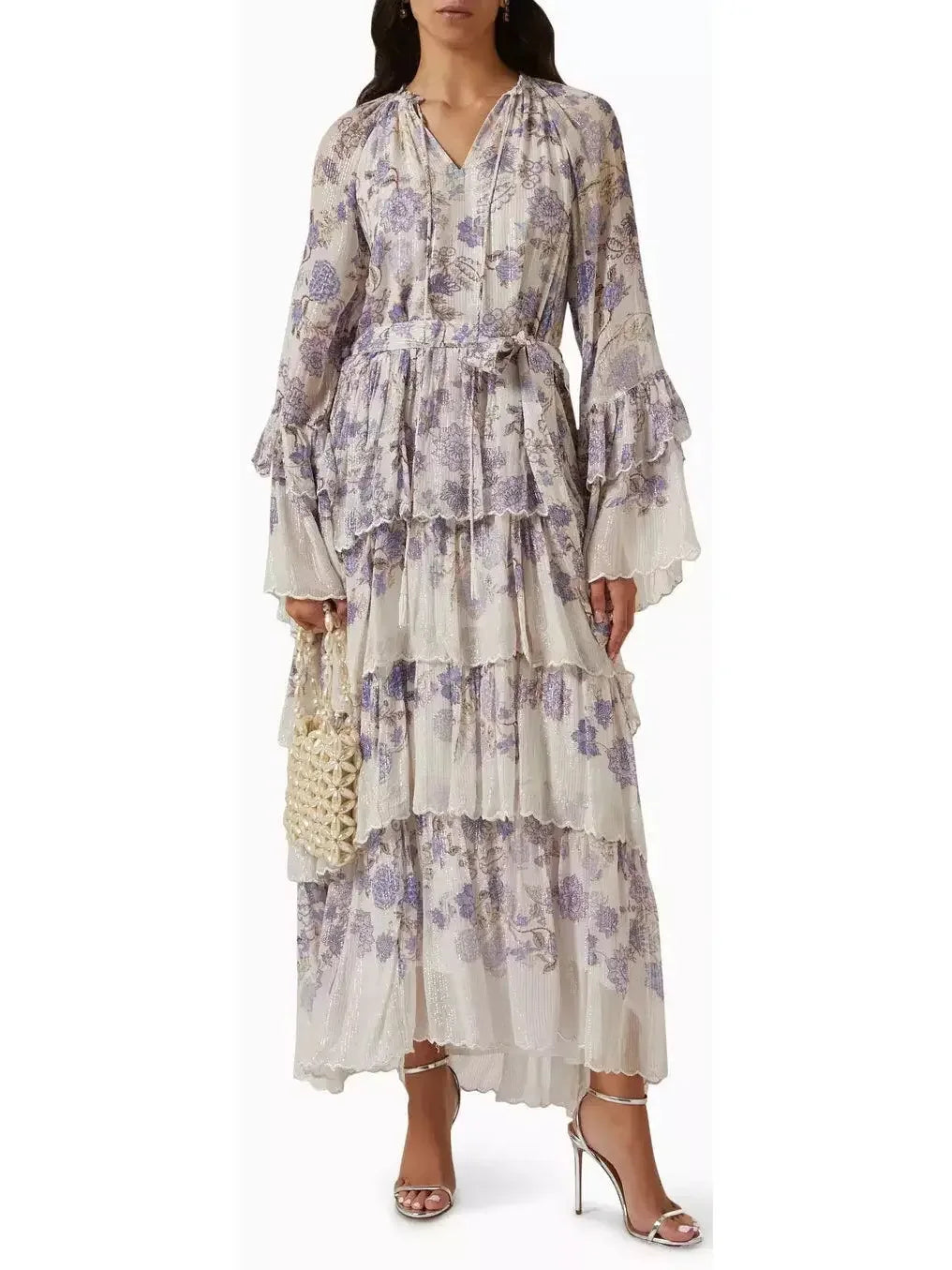 Women's Romantic Outfit Seasonal Fashion Tiered Maxi Dress in Chiffon