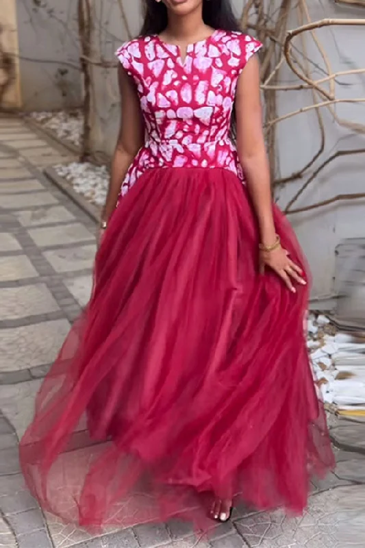 Stylish Women's Clothing Spring Wardrobe Graphic Print Romantic Tulle Patchwork A-Line Maxi Dress Stylish Women's Clothing Spring Wardrobe Graphic Print Romantic Tulle Patchwork A-Line Maxi Dress