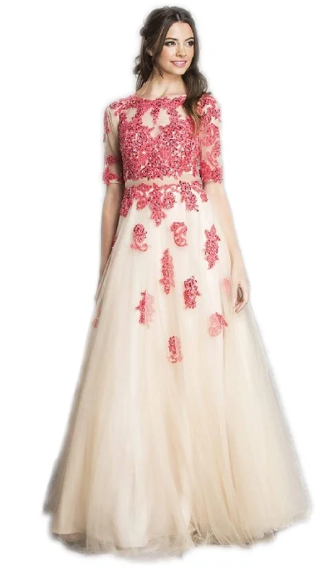 Women's Elegant Garments Mega Sales Trevi Collection - Embroidered Sheer A-Line Evening Dress Women's Elegant Garments Mega Sales Trevi Collection - Embroidered Sheer A-Line Evening Dress