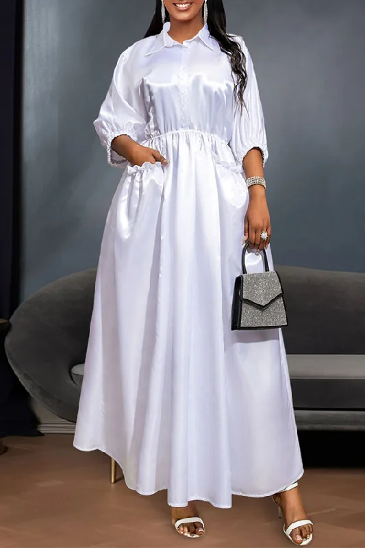 Affordable Trendy Clothes For Women Fashion-Forward Solid Color Shirt Collar Modern A-Line Maxi Dress Affordable Trendy Clothes For Women Fashion-Forward Solid Color Shirt Collar Modern A-Line Maxi Dress
