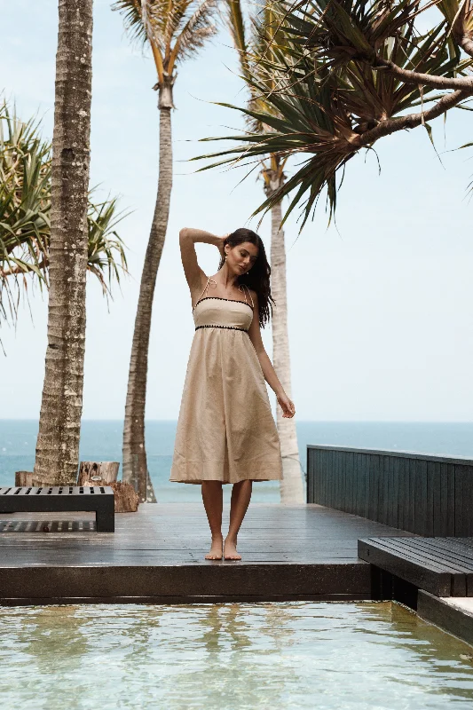 Women's Activewear Apparel Seasonal Sale Lino Contrast Trim Midi Dress - Cream Black Women's Activewear Apparel Seasonal Sale Lino Contrast Trim Midi Dress - Cream Black