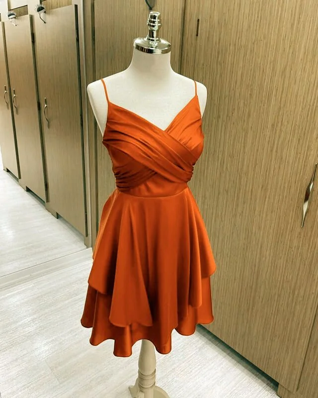 Women's Clothes For Work Limited Time Short Burnt Orange Satin Homecoming Dresses V-neckS S2658 Women's Clothes For Work Limited Time Short Burnt Orange Satin Homecoming Dresses V-neckS S2658