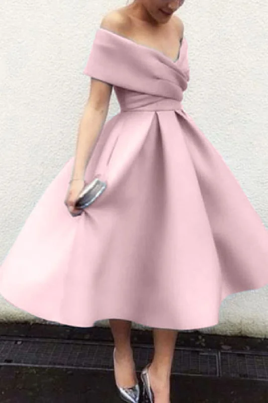 Women's Functional Outdoor Garments Special Offer Off the Shoulder Satin Midi Cocktail Dress Tea Length Formal Dress S2924 Women's Functional Outdoor Garments Special Offer Off the Shoulder Satin Midi Cocktail Dress Tea Length Formal Dress S2924