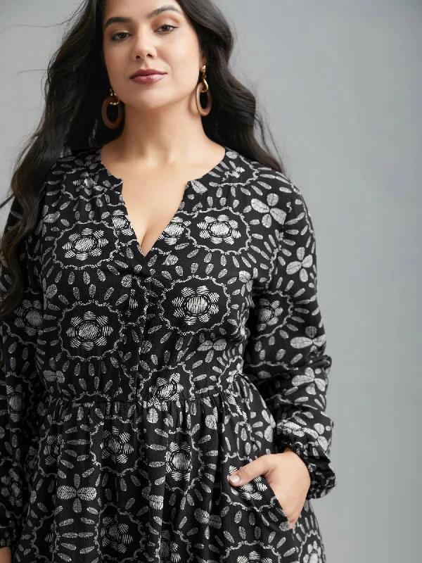 Women's Stylish Vacation Attire Stylish Savings Notched Collar Print Tiered Midi Dress Women's Stylish Vacation Attire Stylish Savings Notched Collar Print Tiered Midi Dress