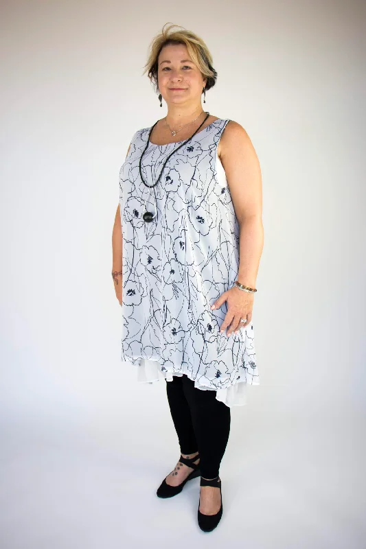 Women's Outerwear Garments Seasonal Trend Whimsical Floral Pattern Chiffon LA Tunic Dress Women's Outerwear Garments Seasonal Trend Whimsical Floral Pattern Chiffon LA Tunic Dress