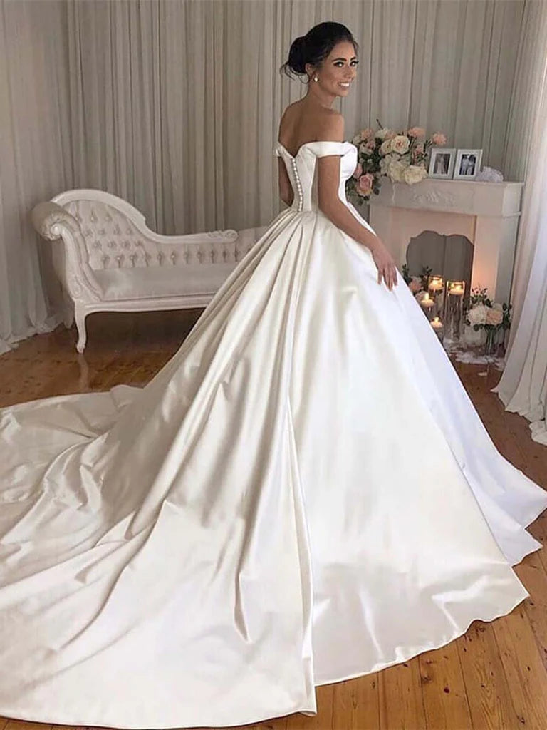 Women's Seasonal Wardrobe Clothing Huge Savings On Parisian Styles Simple Princess Ivory Ball Gown Sweetheart Satin Off the Shoulder Wedding Dresses Women's Seasonal Wardrobe Clothing Huge Savings On Parisian Styles Simple Princess Ivory Ball Gown Sweetheart Satin Off the Shoulder Wedding Dresses