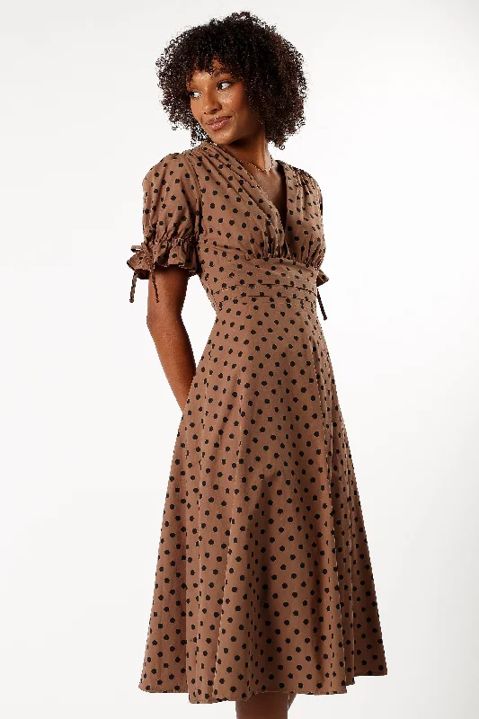 Women's Comfy Attire For Lounging Chic Trend Collection Charlie Midi Dress - Camel/Black Women's Comfy Attire For Lounging Chic Trend Collection Charlie Midi Dress - Camel/Black
