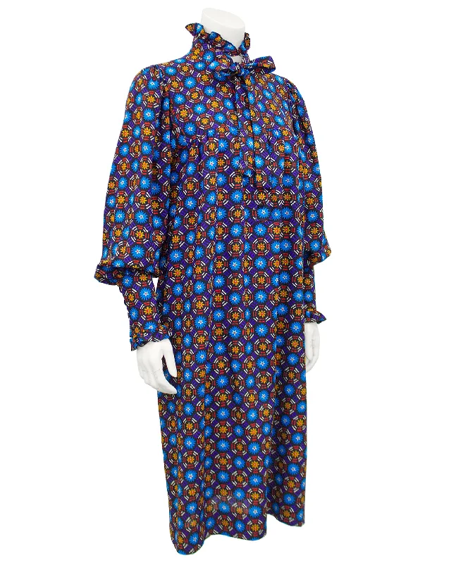 Women's Seasonal Attire Romantic Flair Blue Floral Cotton Dress