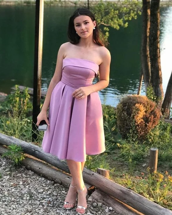 Women's Luxury Attire Vintage Retro Party Wear Short Satin Homecoming Dresses Strapless Homecoming Dress S3172 Women's Luxury Attire Vintage Retro Party Wear Short Satin Homecoming Dresses Strapless Homecoming Dress S3172