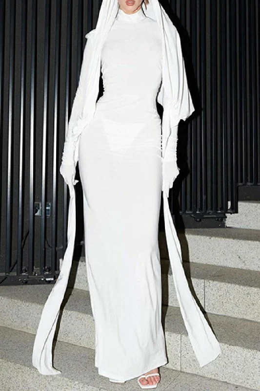 Women's Clothing For Outdoor Activities Spring Fling Sale Solid Color Ethnic Slit Back Maxi Dress With Hooded Women's Clothing For Outdoor Activities Spring Fling Sale Solid Color Ethnic Slit Back Maxi Dress With Hooded