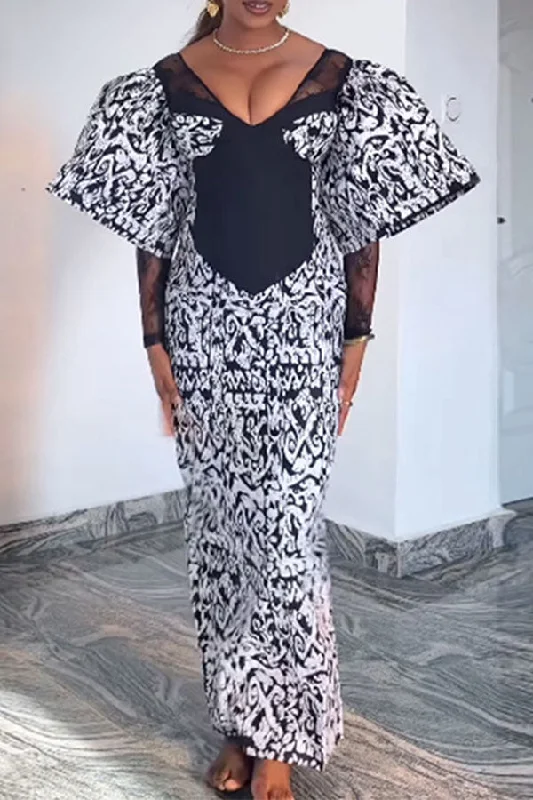 Women's Cozy Clothes Mid - Week Surprise Vintage Abstract Print Dramatic Puff Sleeve Maxi Dress Women's Cozy Clothes Mid - Week Surprise Vintage Abstract Print Dramatic Puff Sleeve Maxi Dress