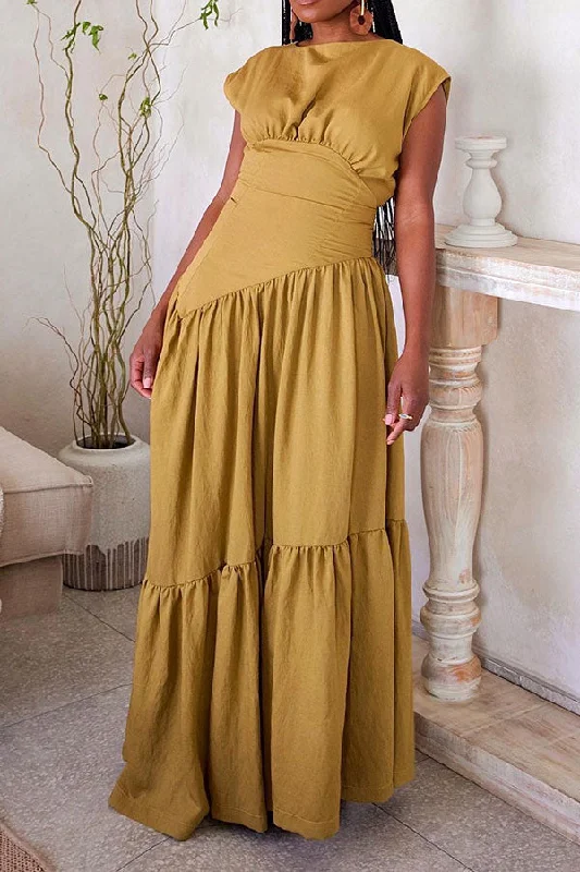 Women's Weekend Outfit End Of Season Sale Solid Color Modern Tiered Ruffle Maxi Dress