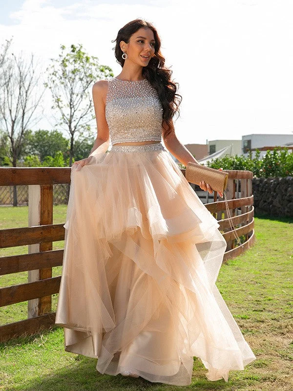 Women's Transitional Garments Evening Looks A-Line/Princess Tulle Beading Scoop Sleeveless Floor-Length Two Piece Dresses Women's Transitional Garments Evening Looks A-Line/Princess Tulle Beading Scoop Sleeveless Floor-Length Two Piece Dresses