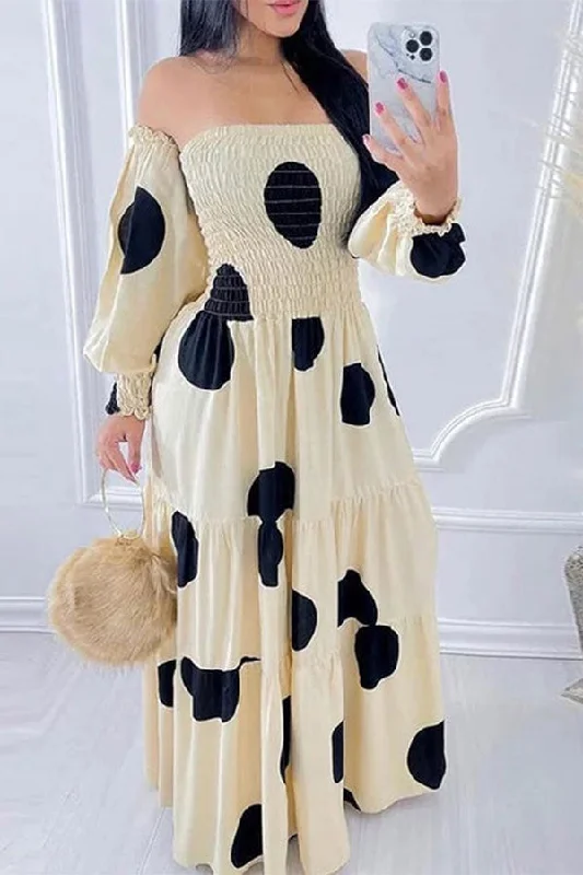 Women's Stylish Vacation Attire Casual Chic Polka Dot Strap Shirred Sweet Tiered Maxi Dress Women's Stylish Vacation Attire Casual Chic Polka Dot Strap Shirred Sweet Tiered Maxi Dress