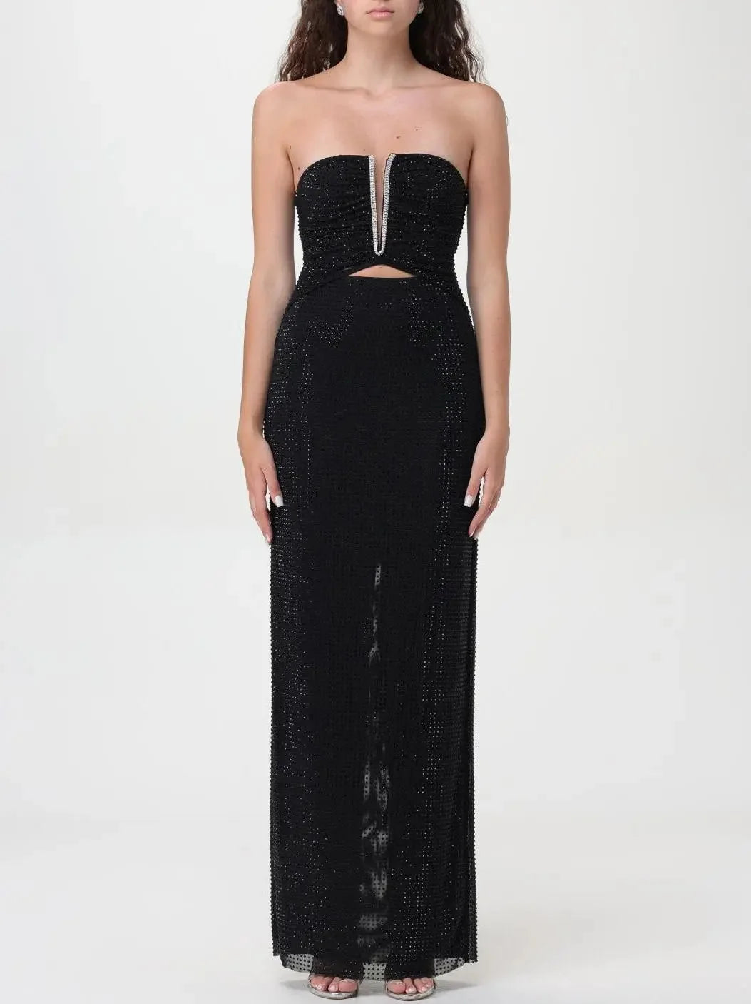 Formal Garments For Women Sophisticated Fashion Black Crystal-Embellished Cut-Out Strapless Maxi Dress Formal Garments For Women Sophisticated Fashion Black Crystal-Embellished Cut-Out Strapless Maxi Dress