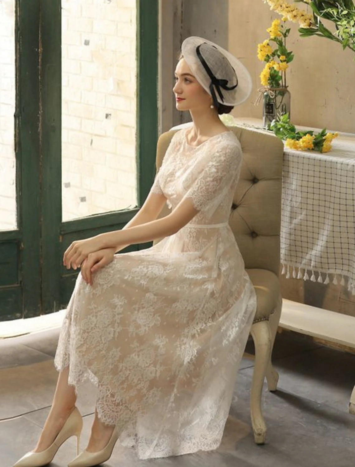 Women's Elegant Garments Limited-Time Offer Reception Fall Wedding Dresses Little White Dresses in Color A-Line Illusion Neck Half Sleeve Tea Length Lace Bridal Gowns With Sash / Ribbon Appliques Summer Party Women's Clothing Women's Elegant Garments Limited-Time Offer Reception Fall Wedding Dresses Little White Dresses in Color A-Line Illusion Neck Half Sleeve Tea Length Lace Bridal Gowns With Sash / Ribbon Appliques Summer Party Women's Clothing