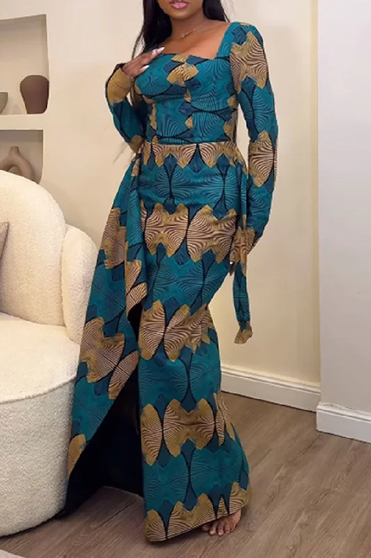 Casual Outfit For Women Budget Saver Tribal Print Smart Asymmetric Layered Lace-Up Maxi Dress Casual Outfit For Women Budget Saver Tribal Print Smart Asymmetric Layered Lace-Up Maxi Dress