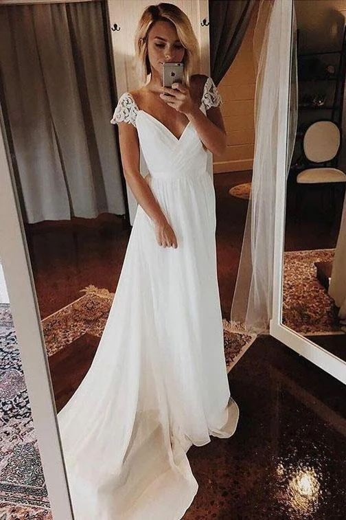 Women's Workout Clothing Weekend Special Simple A Line Chiffon Wedding Dresses Cap Sleeve V Neck Bohemian Beach Bridal Gowns Women's Workout Clothing Weekend Special Simple A Line Chiffon Wedding Dresses Cap Sleeve V Neck Bohemian Beach Bridal Gowns