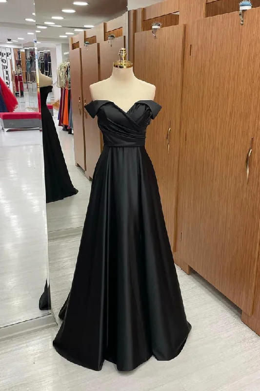 Charming Women's Outfit For Special Occasions Unleash Your Fashion Off Shoulder Black Satin Long Prom Dress, Long Black Formal Graduation Evening Dress S1368 Charming Women's Outfit For Special Occasions Unleash Your Fashion Off Shoulder Black Satin Long Prom Dress, Long Black Formal Graduation Evening Dress S1368