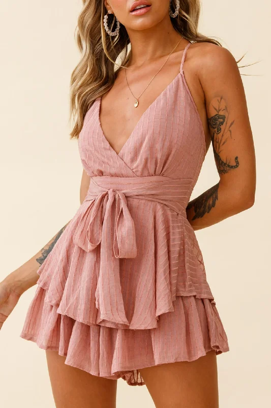 Women's High-End Clothing Timeless Elegant Maddox Fit & Flare Cami Strap Romper Textured Stripe Rose Women's High-End Clothing Timeless Elegant Maddox Fit & Flare Cami Strap Romper Textured Stripe Rose