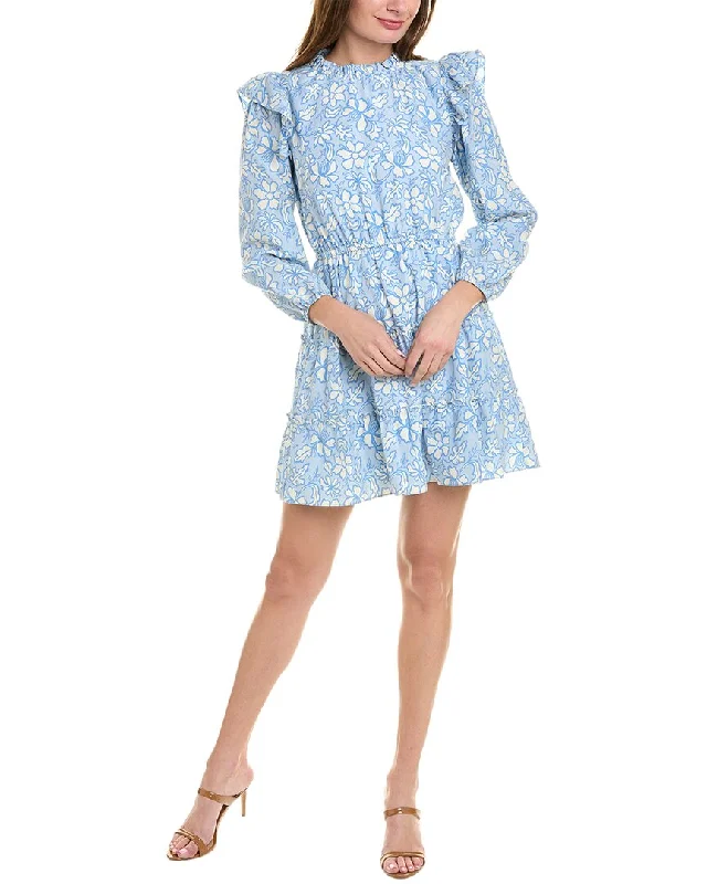 Modern Women's Outfit Versatile Outfits Sail to Sable Ruffle Neck Silk-Blend Mini Dress