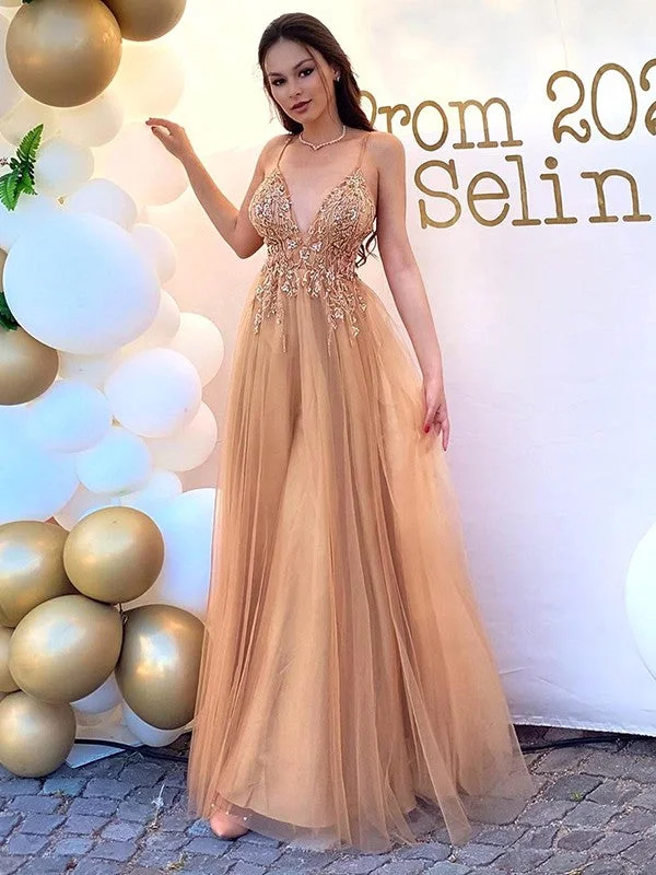 Charming Women's Outfit For Special Occasions Early Access To Art Deco Styles Sale A-Line/Princess Tulle Spaghetti Straps Sleeveless Beading Floor-Length Dresses Charming Women's Outfit For Special Occasions Early Access To Art Deco Styles Sale A-Line/Princess Tulle Spaghetti Straps Sleeveless Beading Floor-Length Dresses