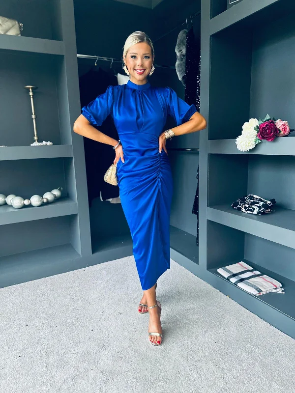 Women's Outerwear Attire Hot Styles Fergie Detailed Midi Dress Cobalt