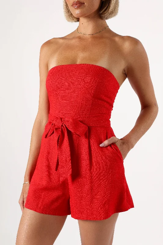 Women's Vintage Garments First Order Discount Christie Strapless Playsuit - Red